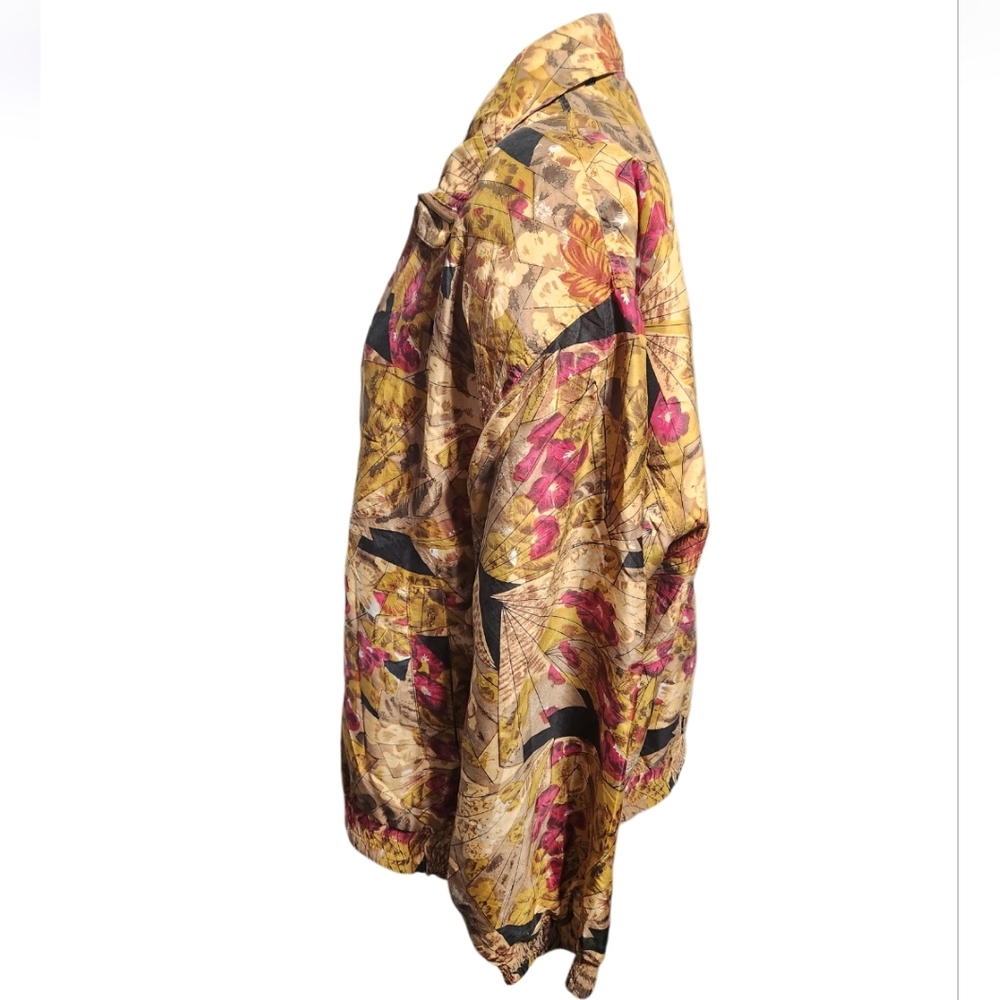 FUDA International VTG Jacket Women Large 100% Silk Floral Full Zip Bomber 80's - Picture 2 of 8